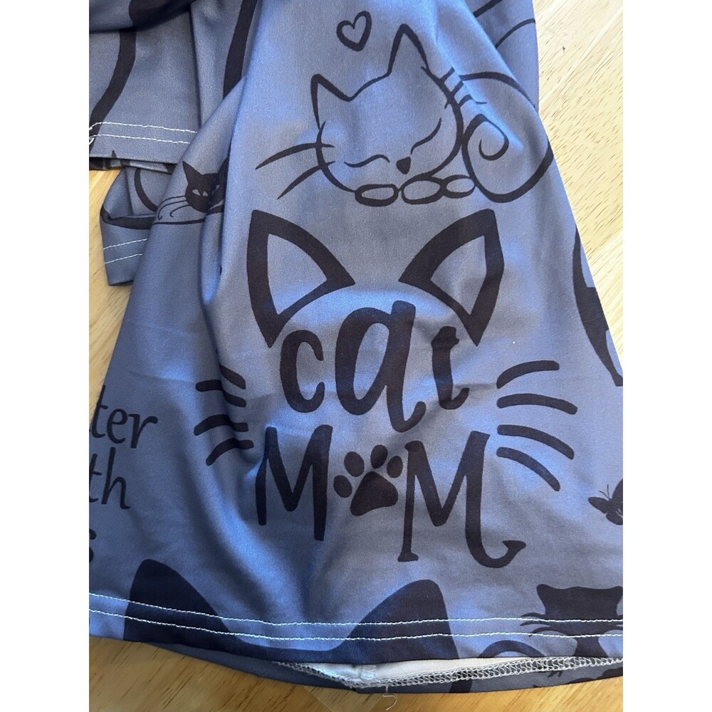 Cat Mom Lounge Pants Gray Black Print Stretch Casual Pants Front Pocket Sz L EUC - Picture 11 of 16